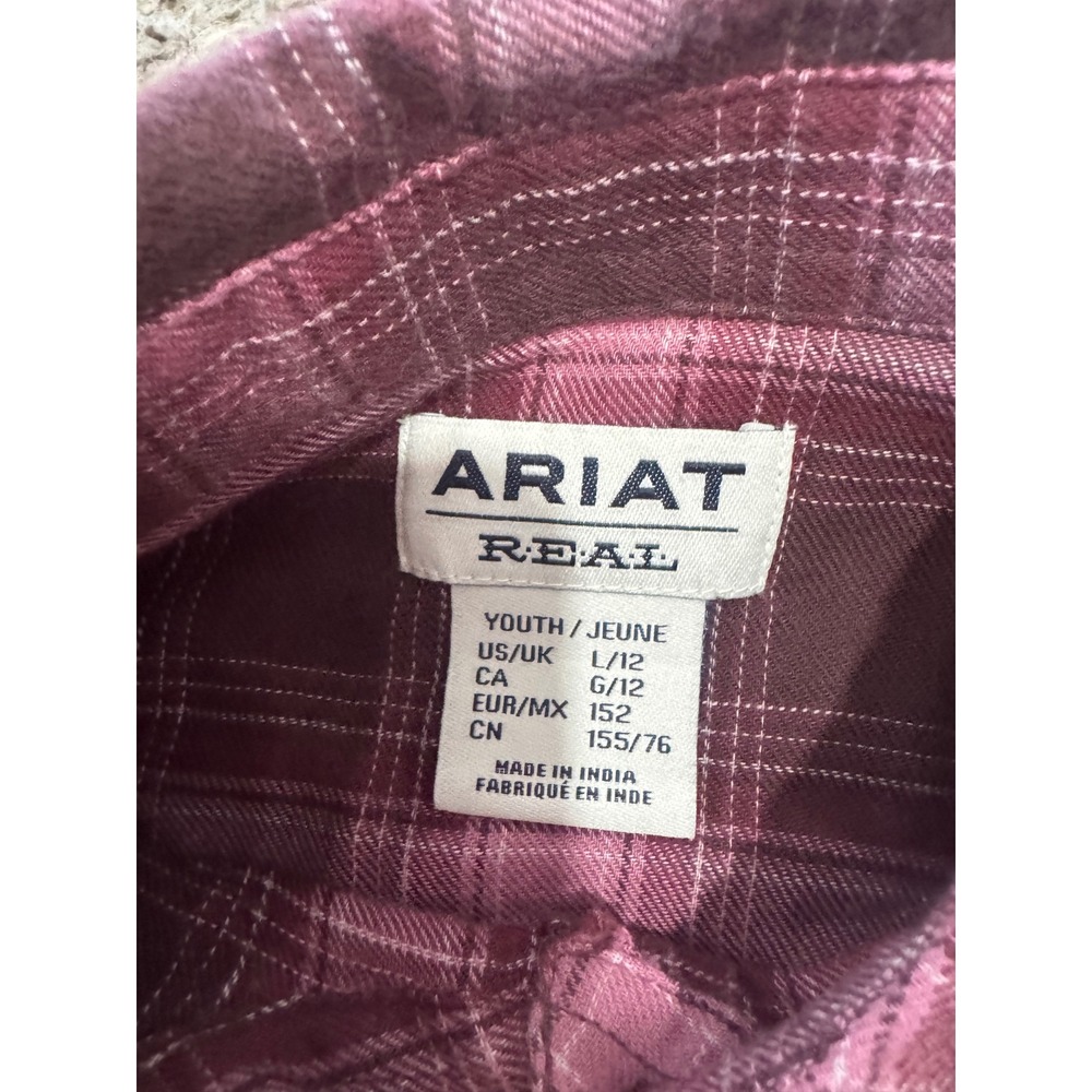 Ariat Girls Plaid Snap Front Long Sleeve Shirt Lucky SNP Clove Brown Youth L 12 - Picture 5 of 6